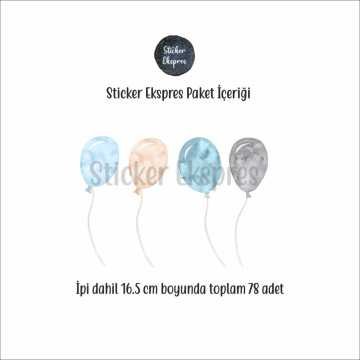 Erkek Odası İpli Balonlar Çocuk Odası Duvar Sticker Seti