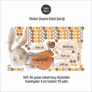 Turuncu Tulumlu Oyuncu Tavşan Ve Puantiyeler Çocuk Odası Duvar Sticker Seti