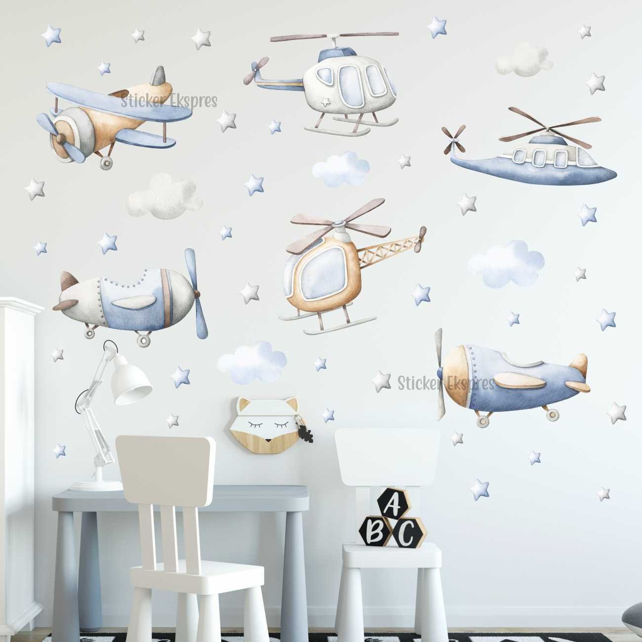 Uçaklar Ve Helikopterler Çocuk Odası Duvar Sticker Seti