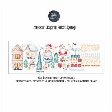 Mutlu Kış Yılbaşı Yeni Yıl Cam Duvar Kapı Sticker Seti