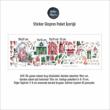 Kardan Adamlar Evler Ve Kış Figürleri Yılbaşı Yeni Yıl Cam Duvar Kapı Sticker Seti
