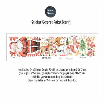 Noel Baba Geyik Kardan Adam Ve Kış Figürleri Yılbaşı Cam Duvar Kapı Sticker Seti