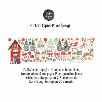Masal Ormanında Yeni Yıl Sevinci Yılbaşı Cam Duvar Kapı Sticker Seti