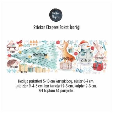Yılbaşı Ağacı Süsleyen Sevimli Hayvanlar Yeni Yıl Cam Duvar Kapı Sticker Seti