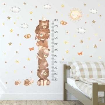 Sevimli Ayıcıklar Boy Ölçer Boy Cetveli Duvar Sticker