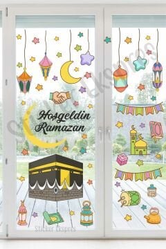 Kabe Ve Renkli Ramazan Fenerleri Ramazan Cam Duvar Kapı Sticker Seti