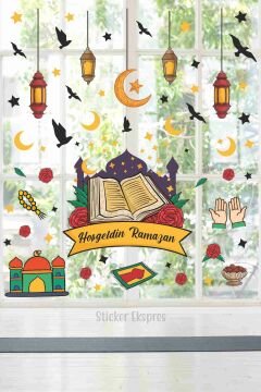 Kur'an Cami Ve Ramazan Figürleri Cam Duvar Kapı Sticker Seti