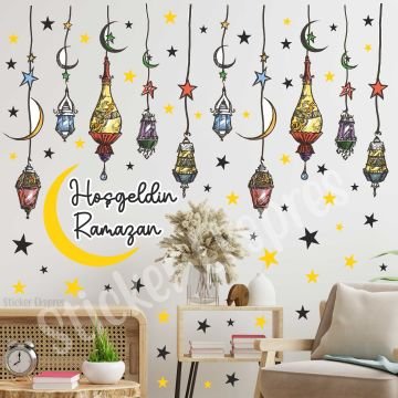 Ramazan Kandilleri Hoşgeldin Ramazan Cam Kapı Duvar Sticker Seti