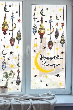 Ramazan Kandilleri Hoşgeldin Ramazan Cam Kapı Duvar Sticker Seti