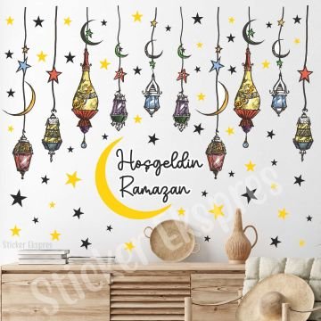 Ramazan Kandilleri Hoşgeldin Ramazan Cam Kapı Duvar Sticker Seti