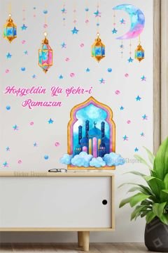 Cami Ve Ramazan Kandilleri Cam Kapı Duvar Sticker Seti