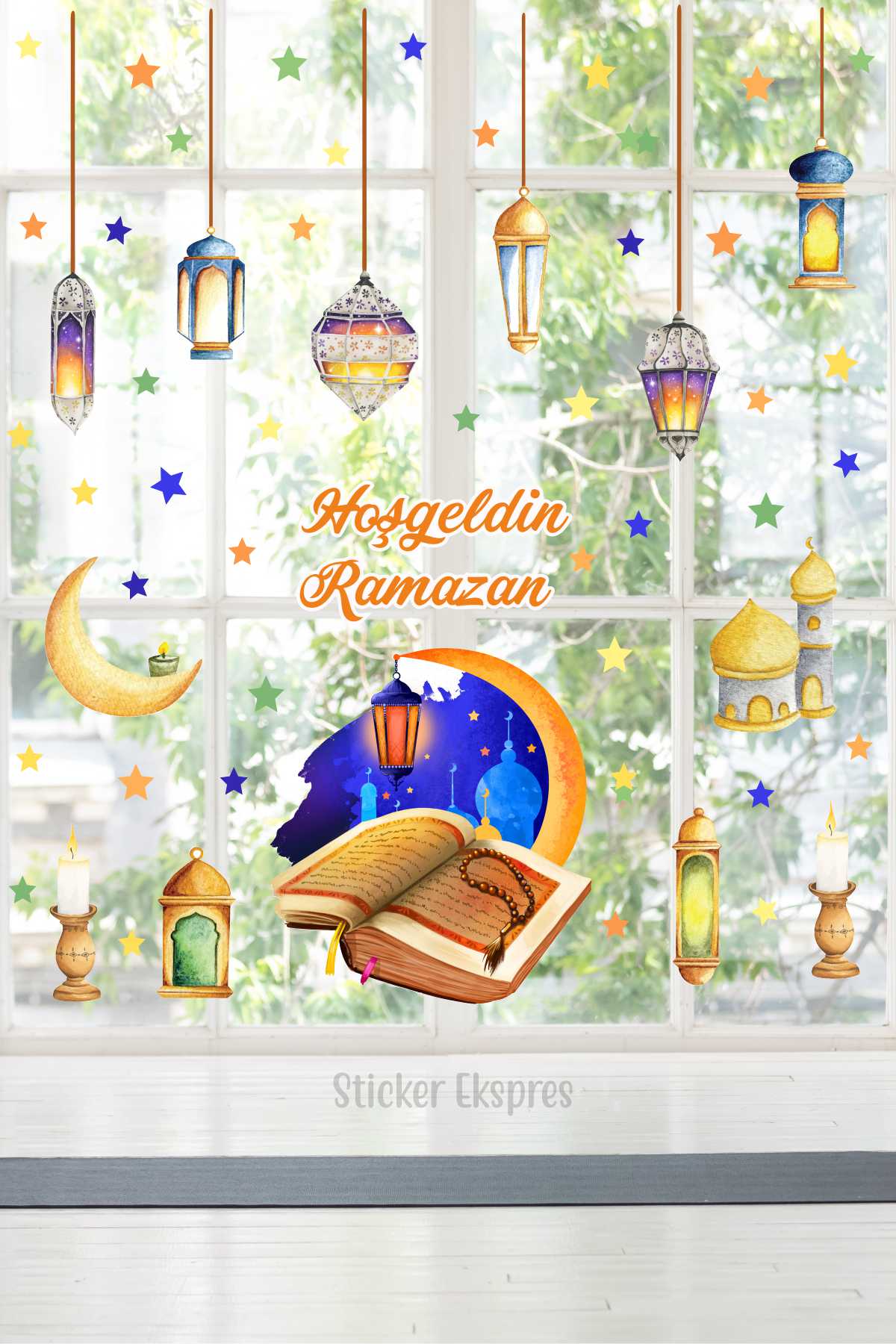 Kur'an Ve Ramazan Kandilleri Cam Kapı Duvar Sticker Seti