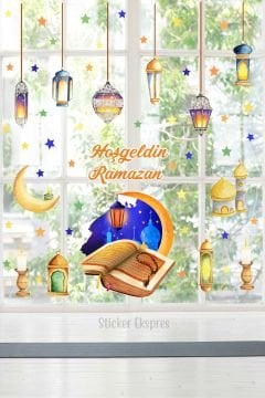 Kur'an Ve Ramazan Kandilleri Cam Kapı Duvar Sticker Seti