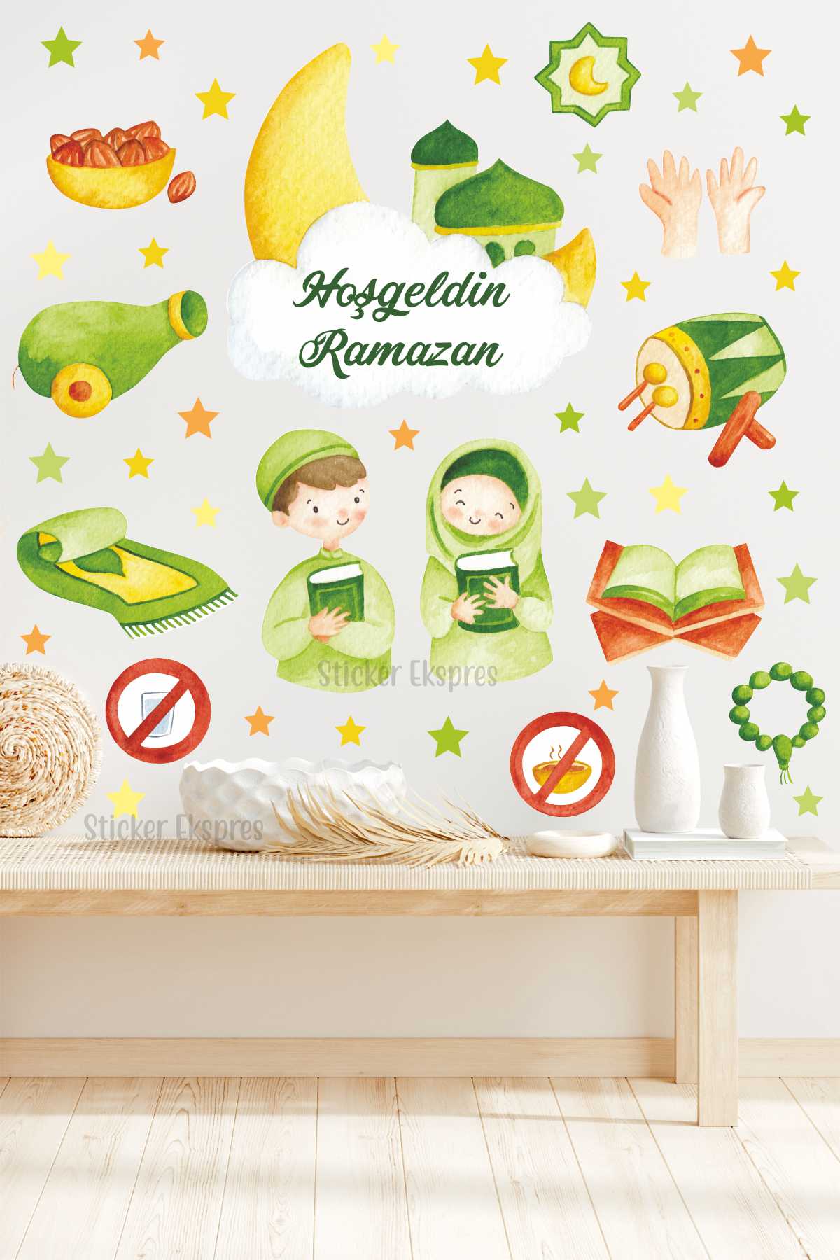 Hoşgeldin Ramazan Temalı Cam Kapı Duvar Sticker Seti