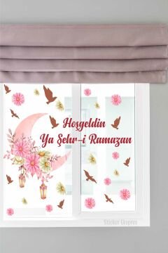 Hoşgeldin Ya Şehr-i Ramazan Çiçekli Hilal Ve Kuşlar Duvar Ve Cam Sticker Seti