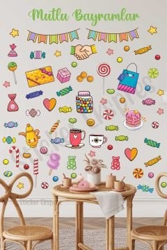 Mutlu Bayramlar Ramazan Bayramı Cam Duvar Kapı Sticker Seti
