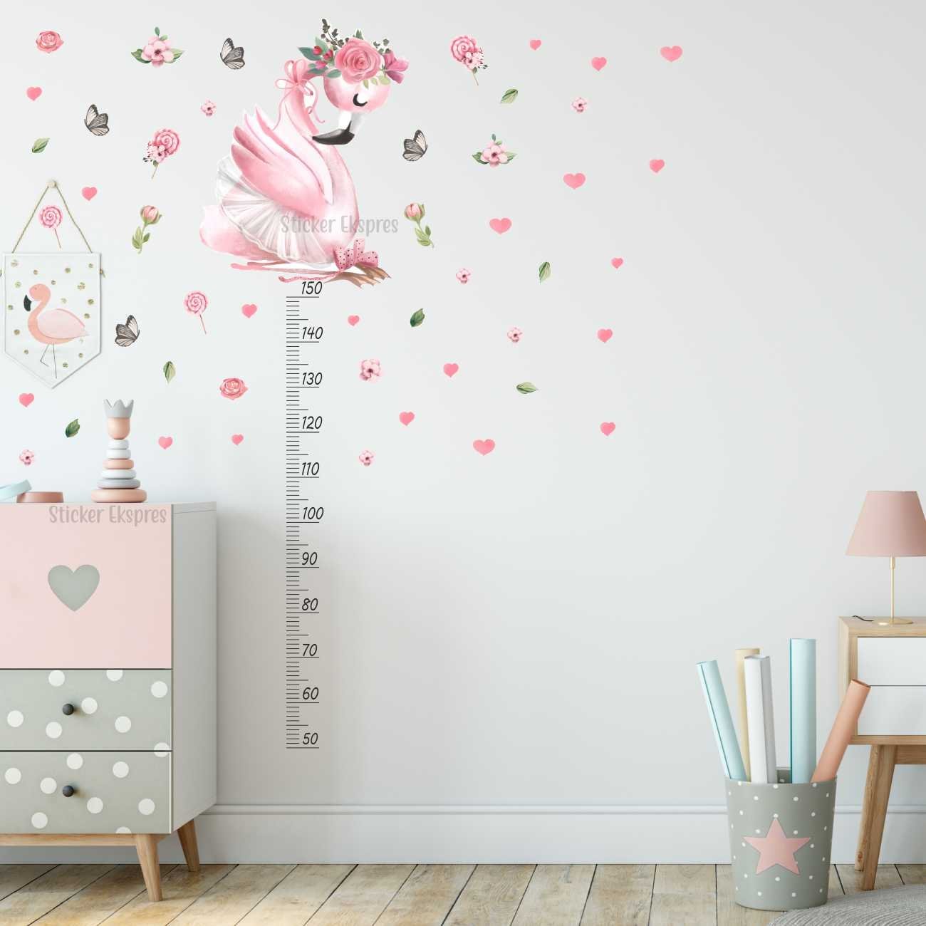 Flamingo Boy Cetveli Boy Ölçer Çocuk Odası Duvar Sticker Seti