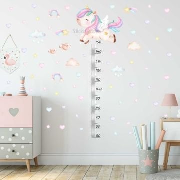 Sevimli Unicorn Boy Ölçer Boy Cetveli Çocuk Odası Duvar Sticker