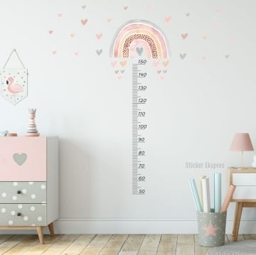 Pastel Gökkuşağı Ve Kalpler Boy Ölçer Boy Cetveli Duvar Sticker