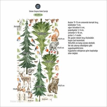Ormanda Yaşam Ağaç Ve Hayvanlar Çocuk Odası Duvar Sticker Seti