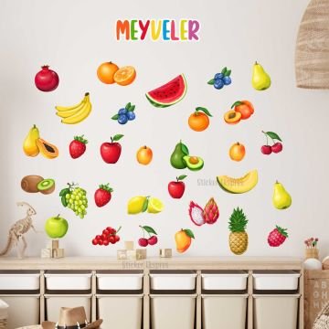 Meyveler Eğitici Anaokulu Çocuk Odası Kreş Duvar Kapı Cam Sticker Seti