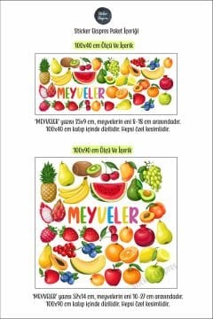 Meyveler Eğitici Anaokulu Çocuk Odası Kreş Duvar Kapı Cam Sticker Seti