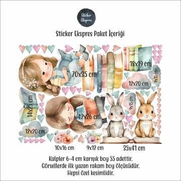Kitap Okuyan Kızlar Çocuk Odası Duvar Sticker Seti