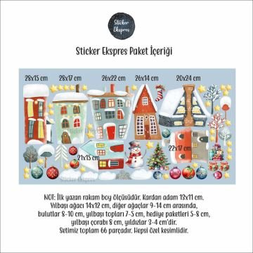 Karlı Köy Evleri Yılbaşı Yeni Yıl Cam Duvar Kapı Sticker Seti