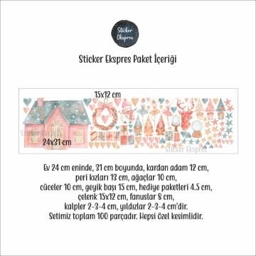 Yılbaşı Rüyası Pastel Renklerde Yeni Yıl Cam Duvar Kapı Sticker Seti
