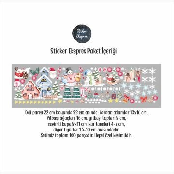 Mutlu Yılbaşı Yeni Yıl Cam Duvar Kapı Sticker Seti