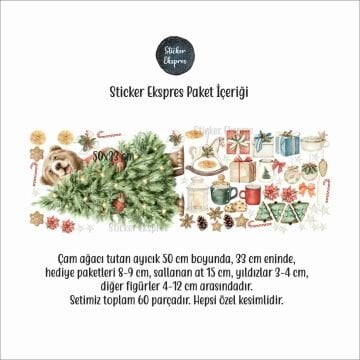 Sevimli Ayıcık Ve Kış Figürleri Yılbaşı Yeni Yıl Cam Kapı Duvar Sticker Seti