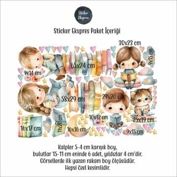 Kitap Okuyan Çocuklar Duvar Sticker Seti