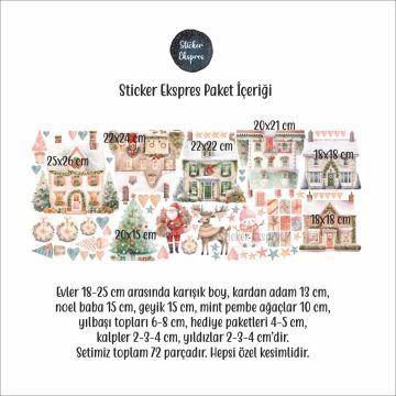 Masalsı Karlı Yılbaşı Evleri Yeni Yıl Cam Kapı Duvar Sticker Seti