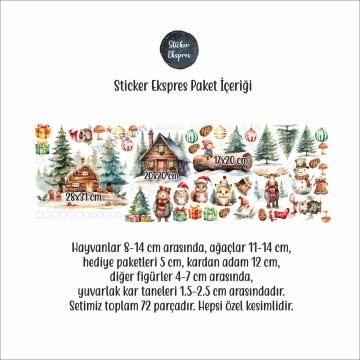 Ormanda Yılbaşı Temalı Set Yeni Yıl Cam Kapı Duvar Sticker Seti