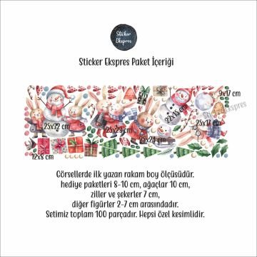Kardan Adam Ve Tavşanların Oyunu Yılbaşı Yeni Yıl Cam Kapı Duvar Sticker Seti