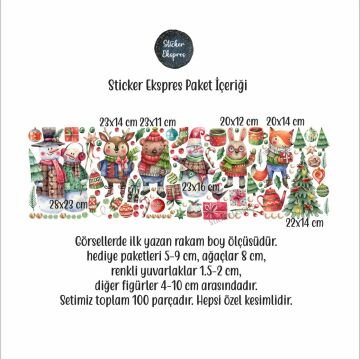 Sevimli Kardan Adamlar Ve Arkadaşları Yılbaşı Yeni Yıl Cam Kapı Duvar Sticker Seti