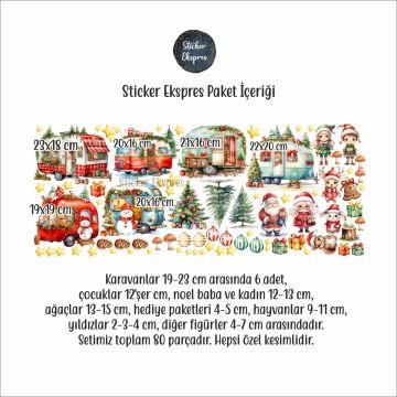 Yılbaşı Karavanları Ve Sevimli Karakterler Yeni Yıl Cam Kapı Duvar Sticker Seti