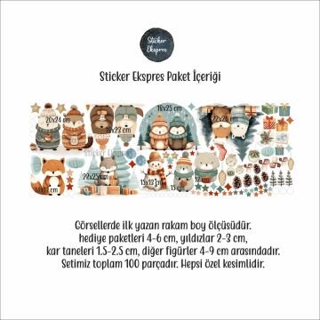 Kış Dostluğu Yılbaşı Yeni Yıl Cam Kapı Duvar Sticker Seti