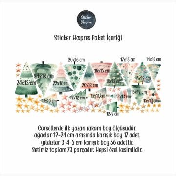 İskandinav Tarzı Ağaçlar Ve Yıldızlar Yılbaşı Yeni Yıl Cam Kapı Duvar Sticker Seti