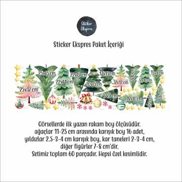 Çam Ağaçları Yılbaşı Yeni Yıl Cam Kapı Duvar Sticker Seti