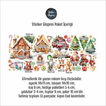 Ormanda Renkli Yılbaşı Kutlaması Yeni Yıl Cam Kapı Duvar Sticker Seti