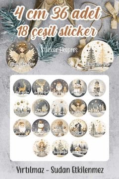 Mutlu Yıllar Happy New Year Sticker 4 Cm 36 Adet MY-2 Suya Dayanıklı Yeni Yıl Yılbaşı Etiketi
