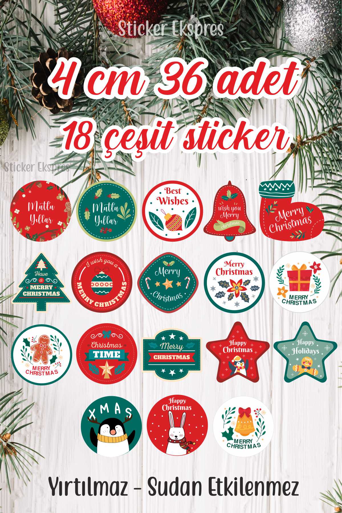 Mutlu Yıllar Happy New Year Sticker 4 Cm 36 Adet MY-1 Suya Dayanıklı Yeni Yıl Yılbaşı Etiketi