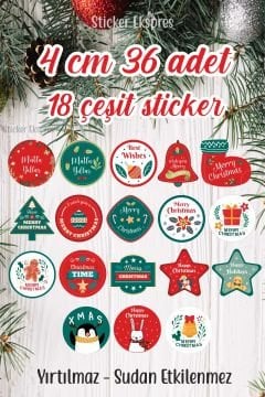 Mutlu Yıllar Happy New Year Sticker 4 Cm 36 Adet MY-1 Suya Dayanıklı Yeni Yıl Yılbaşı Etiketi