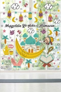 Cami Hilal Ve Ramazan Figürleri Cam Duvar Kapı Sticker Seti