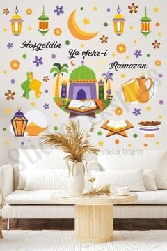 Cami Kur'an Ve Ramazan Figürleri Cam Duvar Kapı Sticker Seti