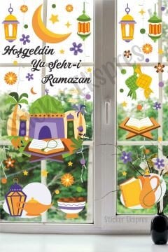 Cami Kur'an Ve Ramazan Figürleri Cam Duvar Kapı Sticker Seti