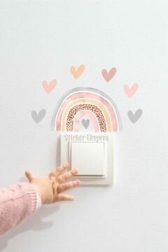 Pastel Gökkuşağı Ve Kalpler Çocuk Odası Priz Üstü Sticker