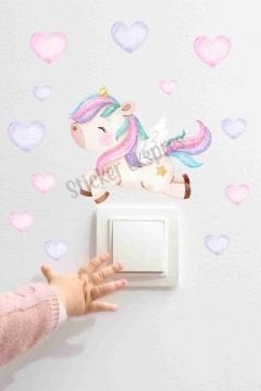 Sevimli Unicorn Ve Kalpler U3 Priz Üstü Sticker