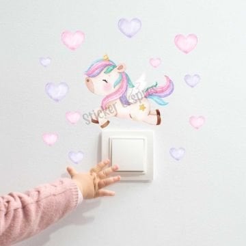Sevimli Unicorn Ve Kalpler U3 Priz Üstü Sticker